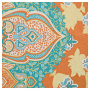 Floral Star Textile Orange Paisley Fabric Art
