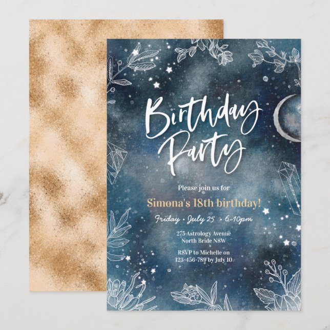 Floral stars night sky Party Invitation (Front/Back)