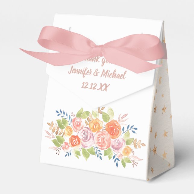 Floral Stars Pink Gold Names and Date Thank You Favour Box (Front Side)