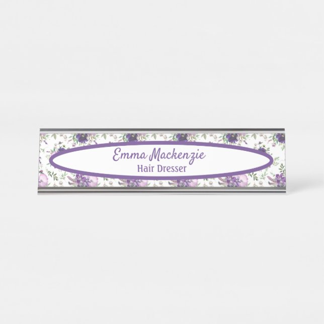 Floral Station Purple Flowers Desk Sign (Front)