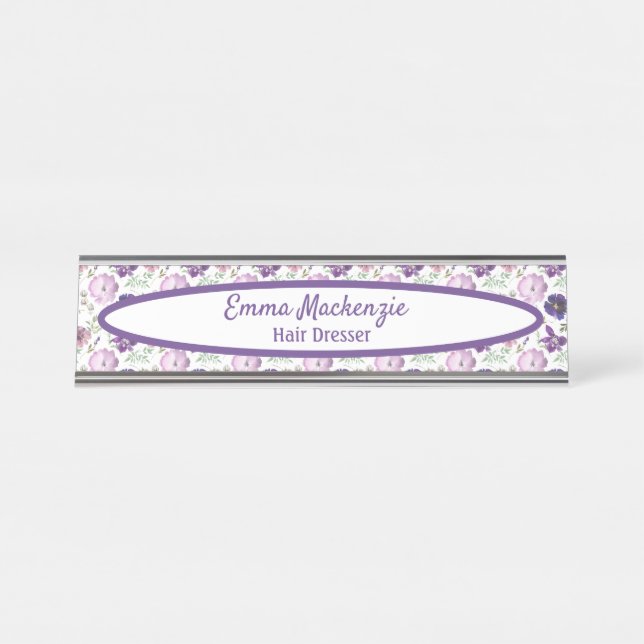 Floral Station Purple Flowers Desk Sign (Front)