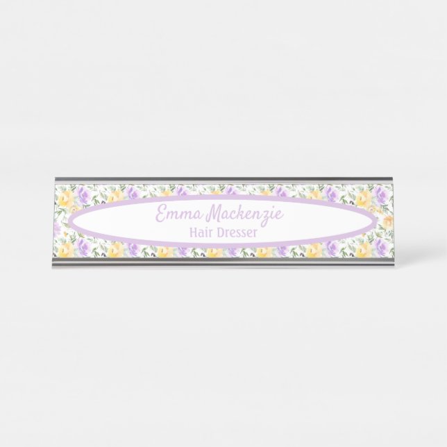 Floral Station Purple Yellow Flowers Desk Sign (Front)