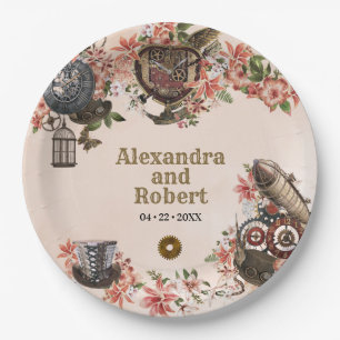 Floral Steampunk Party Paper Plate