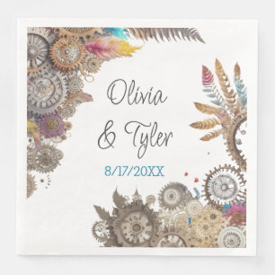 Floral Steampunk Wedding Date and Names Napkin