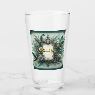 Floral Steampunk Wedding Green and Silver Glass