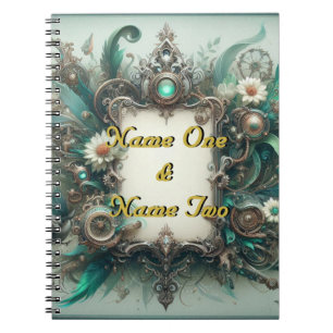 Floral Steampunk Wedding Green and Silver Notebook