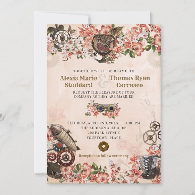 Floral Steampunk Wedding Invitation (Front)