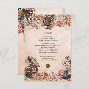 Floral Steampunk Wedding Reception Insert Invitation
