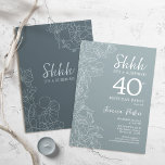 Floral Steel Blue Botanical Surprise 40th Birthday Invitation<br><div class="desc">Simple navy & grey blue surprise 40th birthday party invitation. Minimalist modern design in slate dusty blue featuring botanical accents and typography script font. Steel blue and white feminine floral invite card perfect for a stylish womens surprise bday celebration. Can be customised to any age.</div>