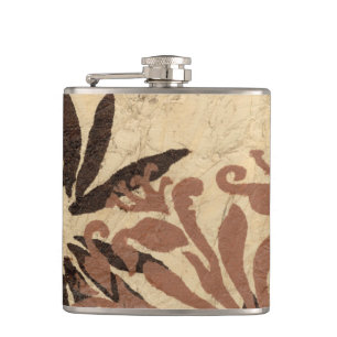 Floral Stencil Design with Tawny Leaves Hip Flask