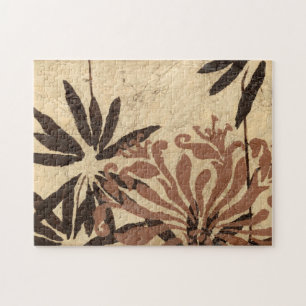 Floral Stencil Design with Tawny Leaves Jigsaw Puzzle