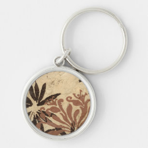 Floral Stencil Design with Tawny Leaves Key Ring