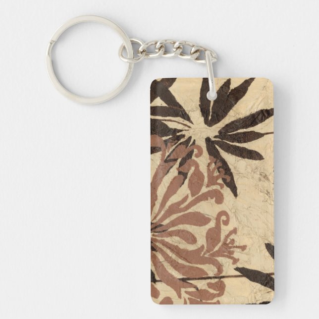 Floral Stencil Design with Tawny Leaves Key Ring (Front)
