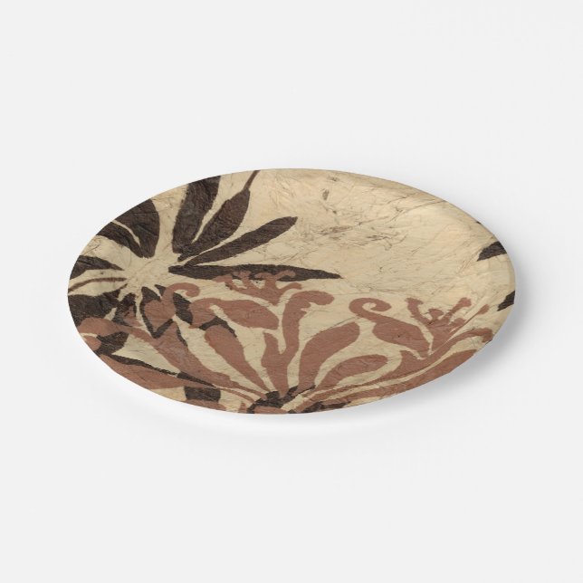 Floral Stencil Design with Tawny Leaves Paper Plate (Angled)