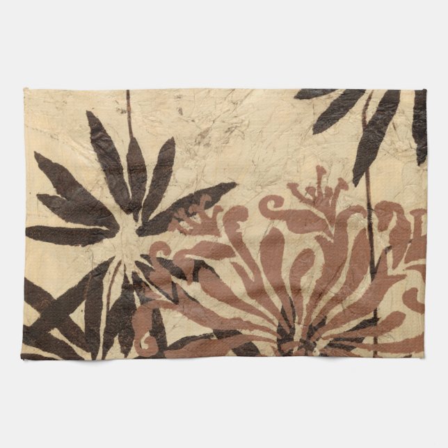 Floral Stencil Design with Tawny Leaves Tea Towel (Horizontal)