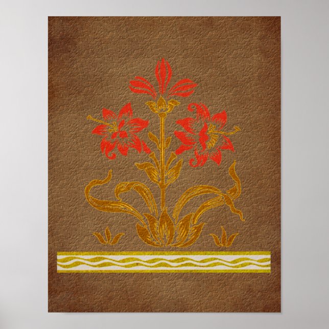 Floral Stencil On Aged Paper Art  Poster (Front)
