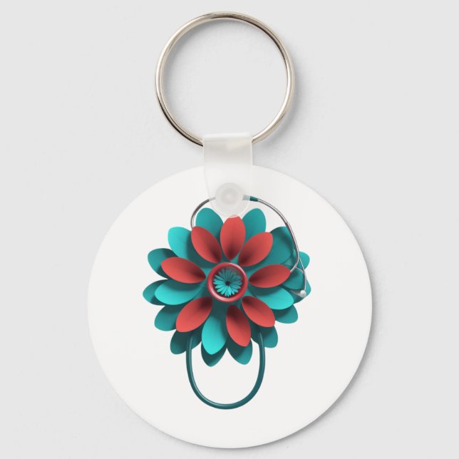 Floral Stethoscope Design – Unique Medical & Healt Key Ring (Front)