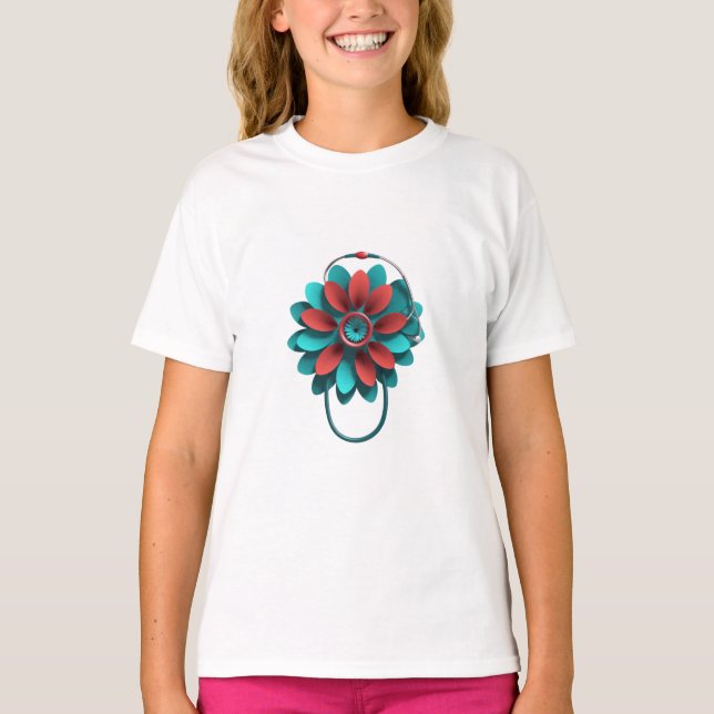 Floral Stethoscope Design – Unique Medical & Healt T-Shirt (Front)