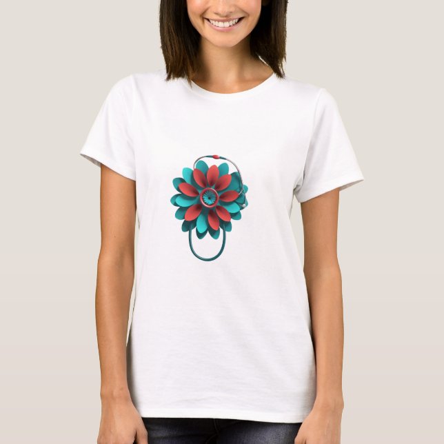 Floral Stethoscope Design – Unique Medical & Healt T-Shirt (Front)
