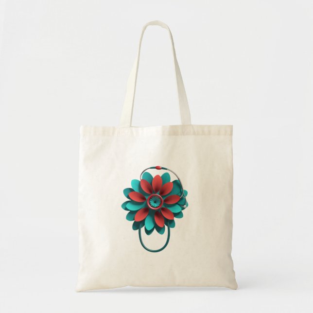 Floral Stethoscope Design – Unique Medical & Healt Tote Bag (Front)