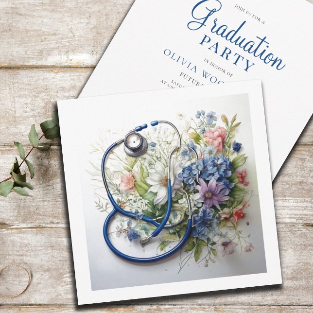 Floral Stethoscope Doctor Graduation Invitation (Creator Uploaded)