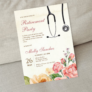Floral Stethoscope Doctor Nurse Retirement Party Invitation
