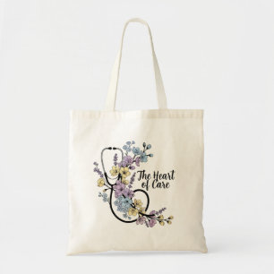 Floral Stethoscope Heart of Care Nurse Doctor Gift Tote Bag