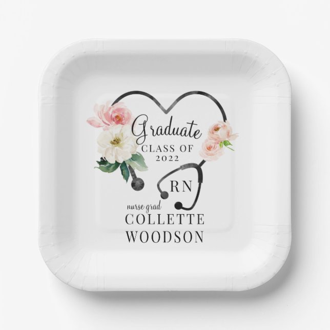 Floral Stethoscope Nurse Grad Class 2022 Party Pap Paper Plate (Front)