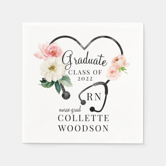 Floral Stethoscope Nurse Graduate Class 2022  Napkin (Front)