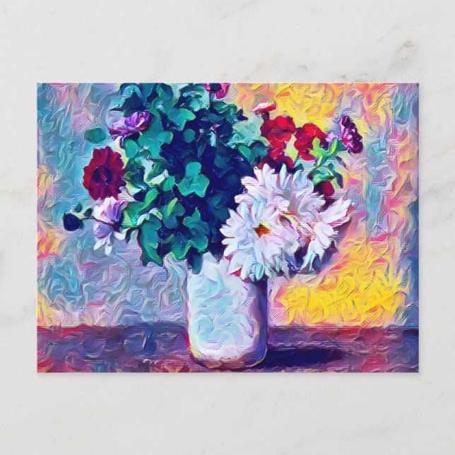 Floral still life, fall chrysanthemums in a white  postcard (Front)