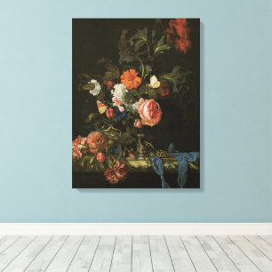 Floral Still Life Flowers in Vase, Vintage Baroque Canvas Print