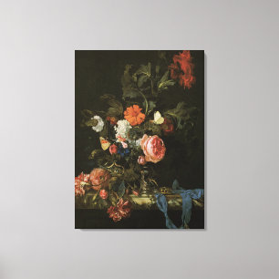 Floral Still Life Flowers in Vase, Vintage Baroque Canvas Print