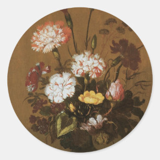 Floral Still Life Flowers in Vase, Vintage Baroque Classic Round Sticker