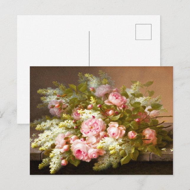 Floral Still Life, Raoul M. De Longpré  Postcard (Front/Back)
