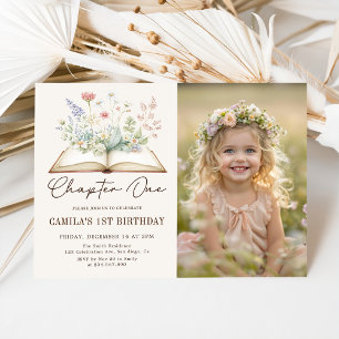 Floral Storybook A New Chapter Birthday Photo Invitation