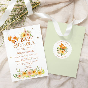 Floral Storybook Fox Gender Neutral Baby Shower Invitation