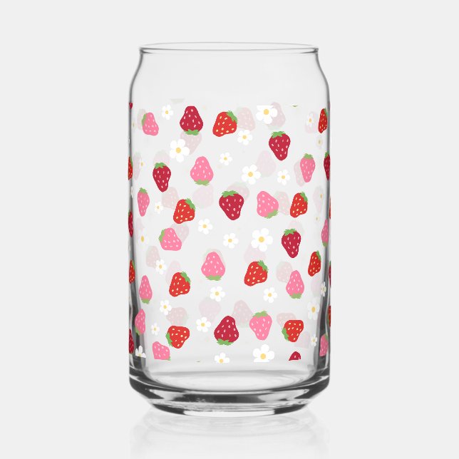 floral strawberry daisy can glass (Front)