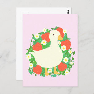 Floral Strawberry Goose Duck Postcard