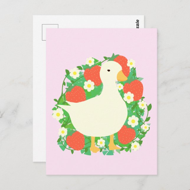 Floral Strawberry Goose Duck Postcard (Front/Back)
