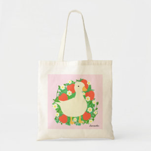 Floral Strawberry Goose Duck Tote Bag