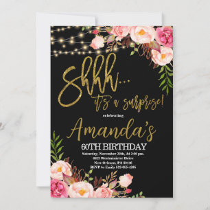 Floral String Lights Birthday,Chalkboard Birthday Invitation