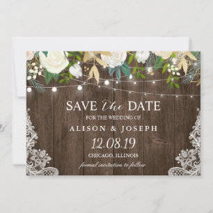 Floral String Lights Rustic Country Save the Date