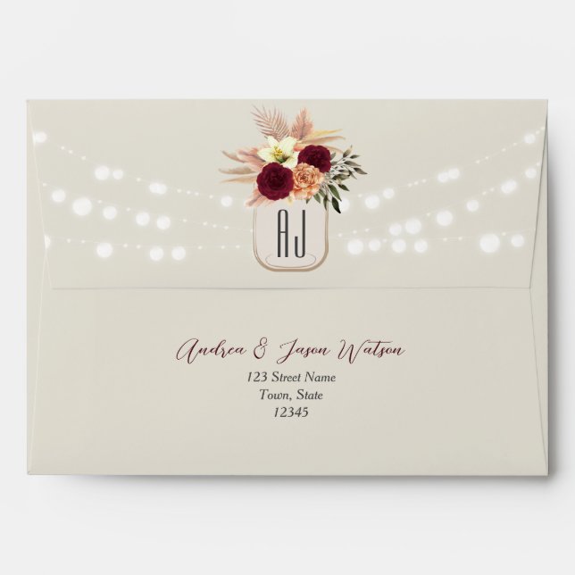 Floral String Lights Wedding Envelope (Back (Top Flap))