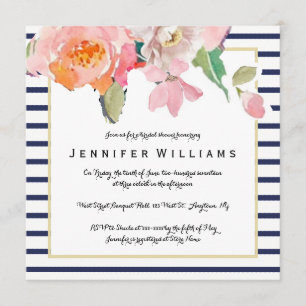 Floral stripe bridal shower invitations