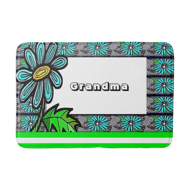 Floral Stripe Grandma Bathroom Bath Mat (Front)