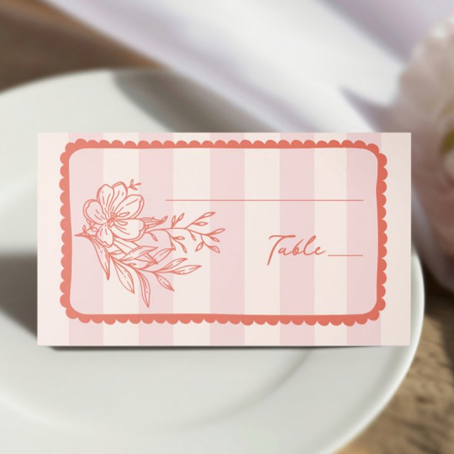 Floral Stripe Hand Drawn Frame Wedding Place Card (Creator Uploaded)