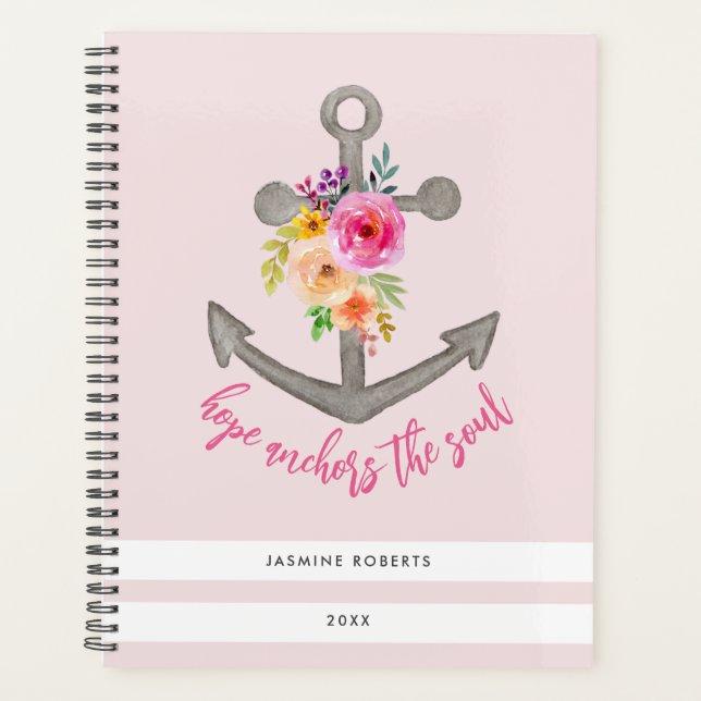 Floral Stripe Hope Anchors the Soul Bible Verse Planner (Front)
