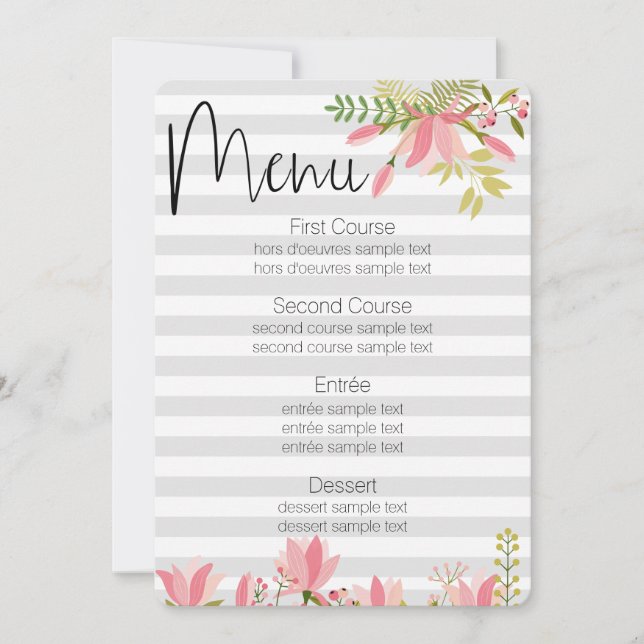 Floral Stripe Wedding | Garden Party Theme Menu Invitation (Front)