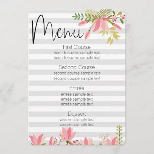 Floral Stripe Wedding   Garden Party Theme Menu Invitation