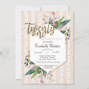 Floral Striped 21st Birthday Party Invitation